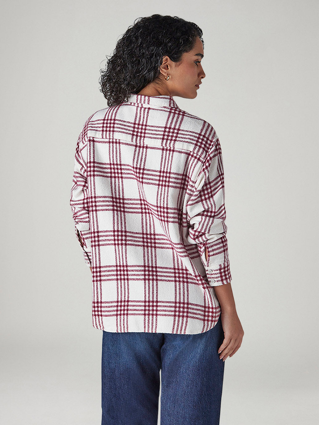 Women's Checkered Relaxed Fit Overshirt - Back View