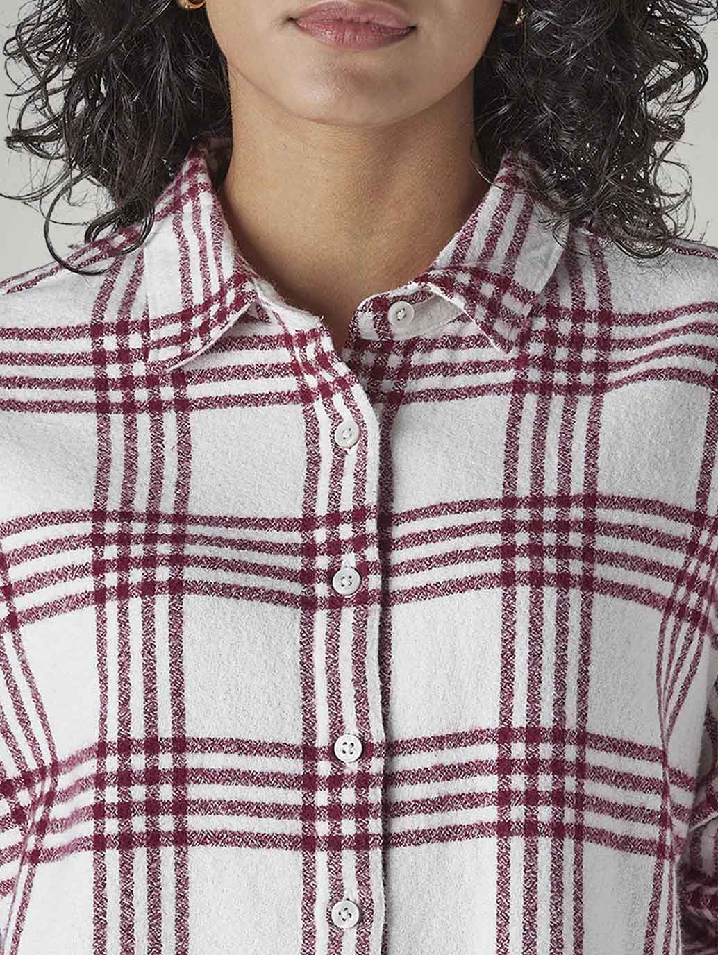 Women's Checkered Relaxed Fit Overshirt - Detail View