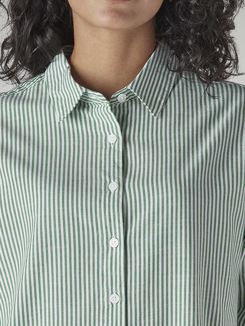 Women's Striped Relaxed Fit Poplin Shirt - Detail View