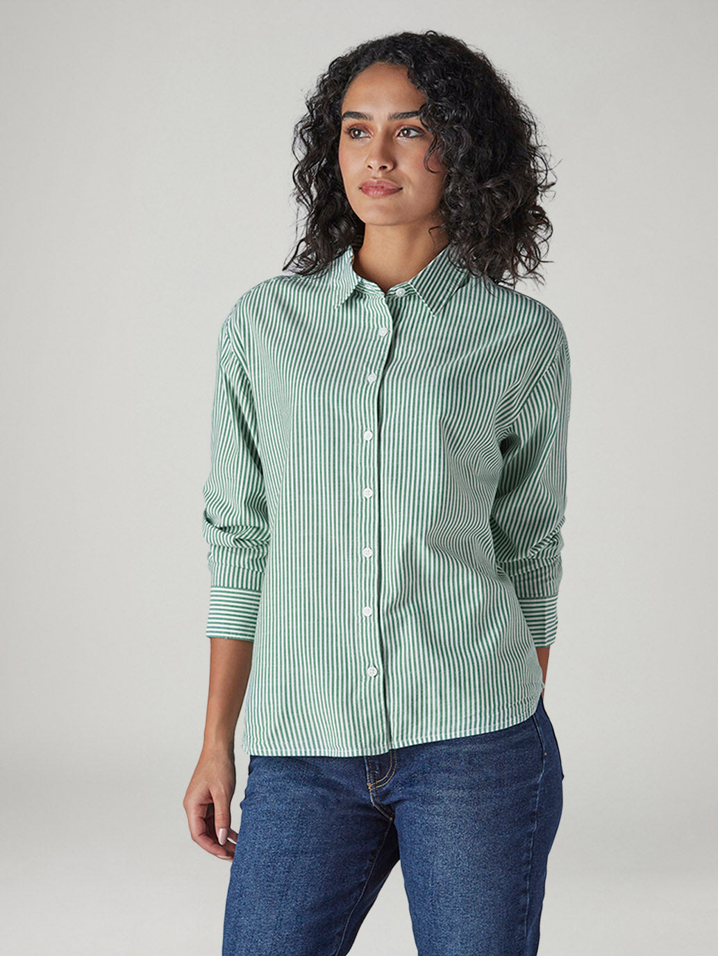 Women's Striped Relaxed Fit Poplin Shirt - Side View