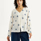 Women's Embroidered Off White V-Neck Top - Front View