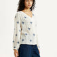 Women's Embroidered Off White V-Neck Top - Side View