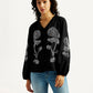 Women's Floral Black V-Neck Top - Styleshot View