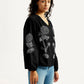 Women's Floral Black V-Neck Top - Side View