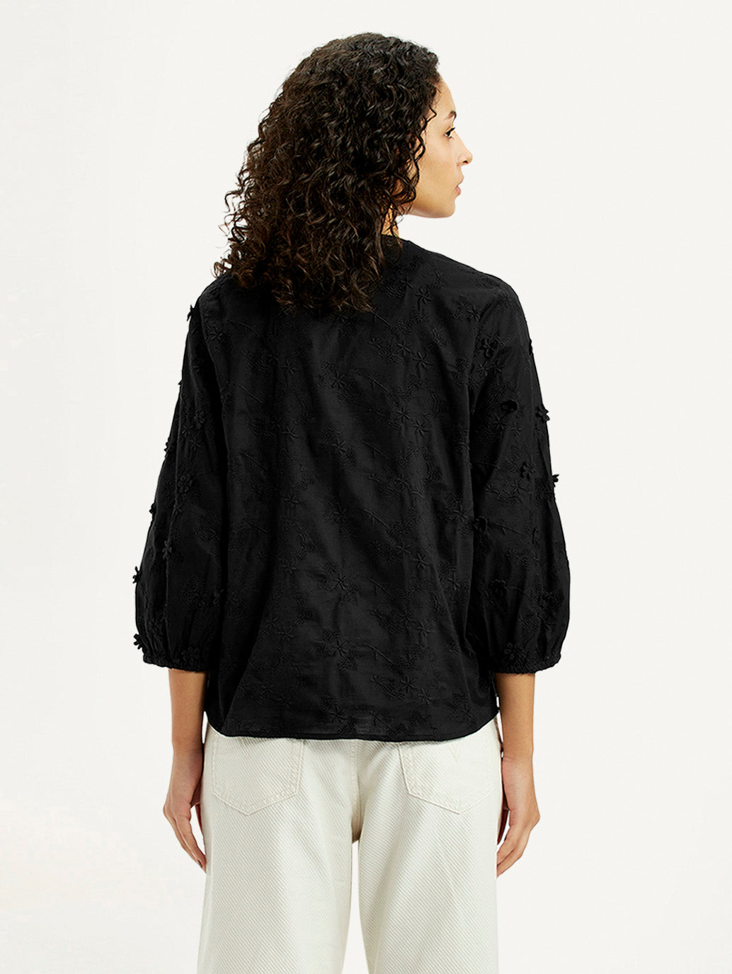 Women's Embroidered Black V-Neck Top - Back View