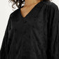 Women's Embroidered Black V-Neck Top - Detail View