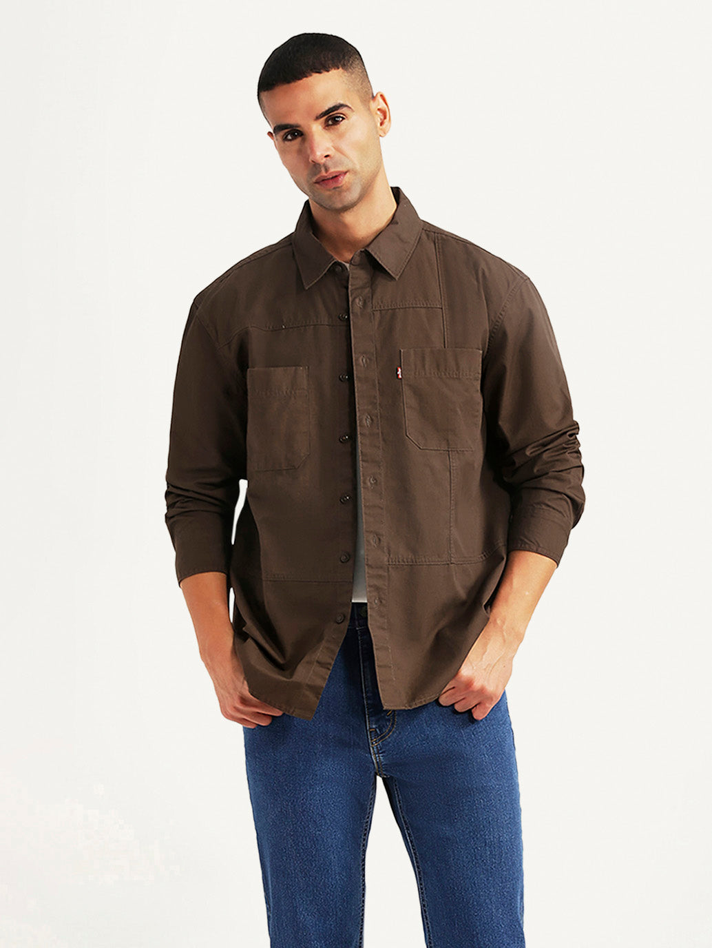Men's Solid Brown Relaxed Fit Commuter Shirt - Styleshot View