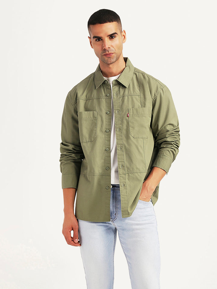 Men's Solid Olive Relaxed Fit Commuter Shirt