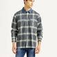 Men's Checkered Grey Relaxed Fit Flannel Shirt - Front View