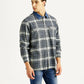 Men's Checkered Grey Relaxed Fit Flannel Shirt - Side View