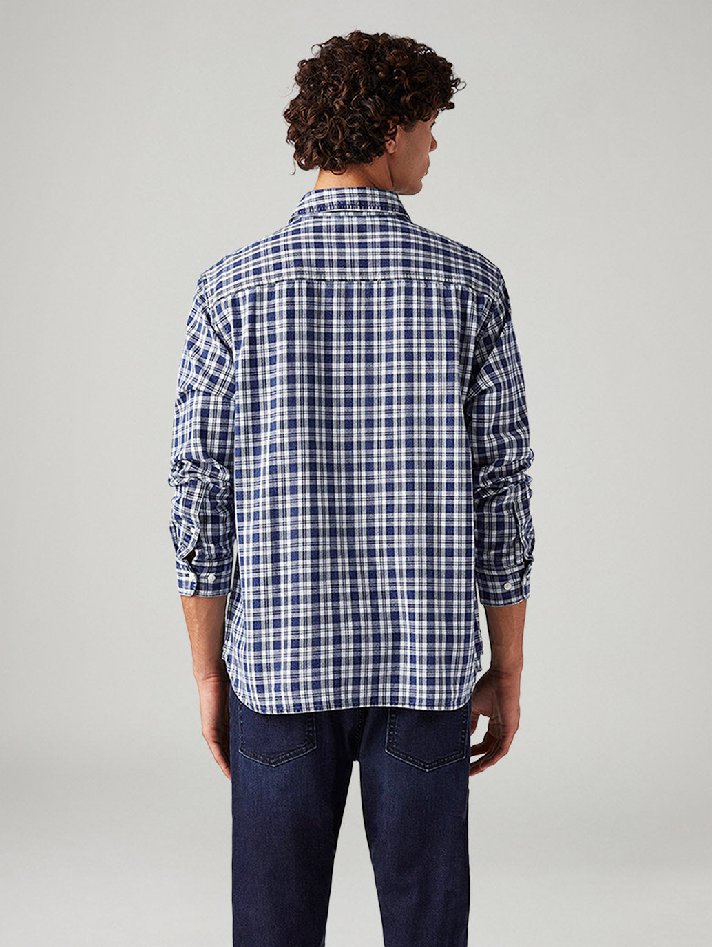 Men's Checkered Relaxed Fit Commuter Shirt - Back View