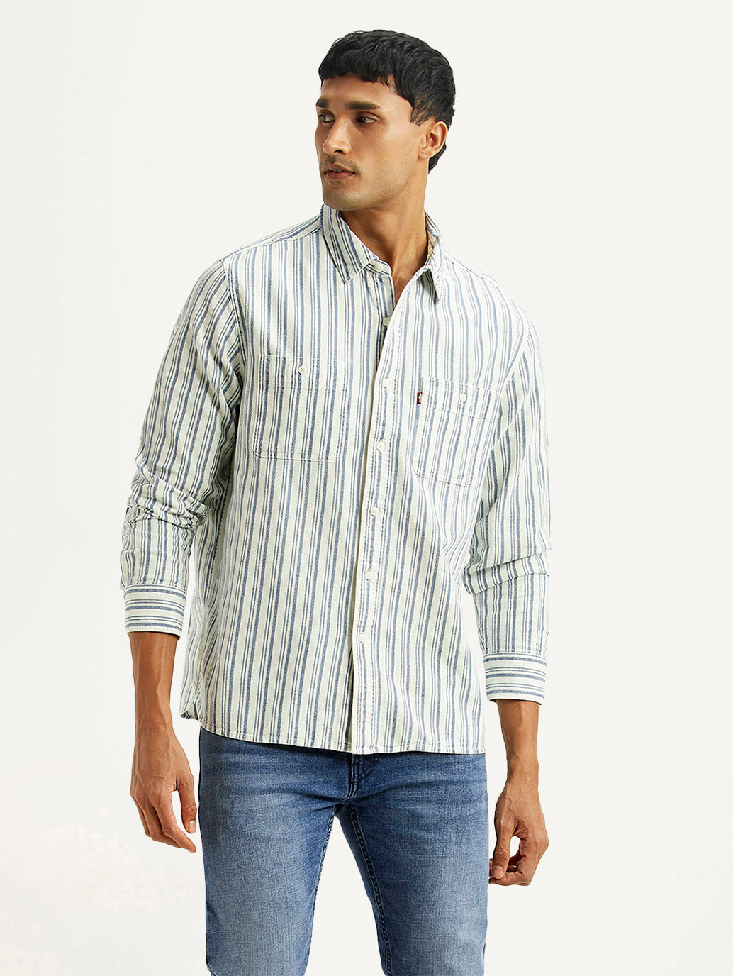 Men's Striped Med Indigo Relaxed Fit Shirt