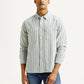 Men's Striped Med Indigo Relaxed Fit Shirt - Front View