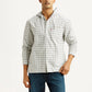 Men's Checkered White Relaxed Fit Hooded Oxford Overshirt - Styleshot View
