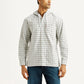 Men's Checkered White Relaxed Fit Hooded Oxford Overshirt - Front View