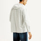 Men's Checkered White Relaxed Fit Hooded Oxford Overshirt - Back View