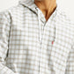 Men's Checkered White Relaxed Fit Hooded Oxford Overshirt - Detail View