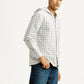 Men's Checkered White Relaxed Fit Hooded Oxford Overshirt - Side View