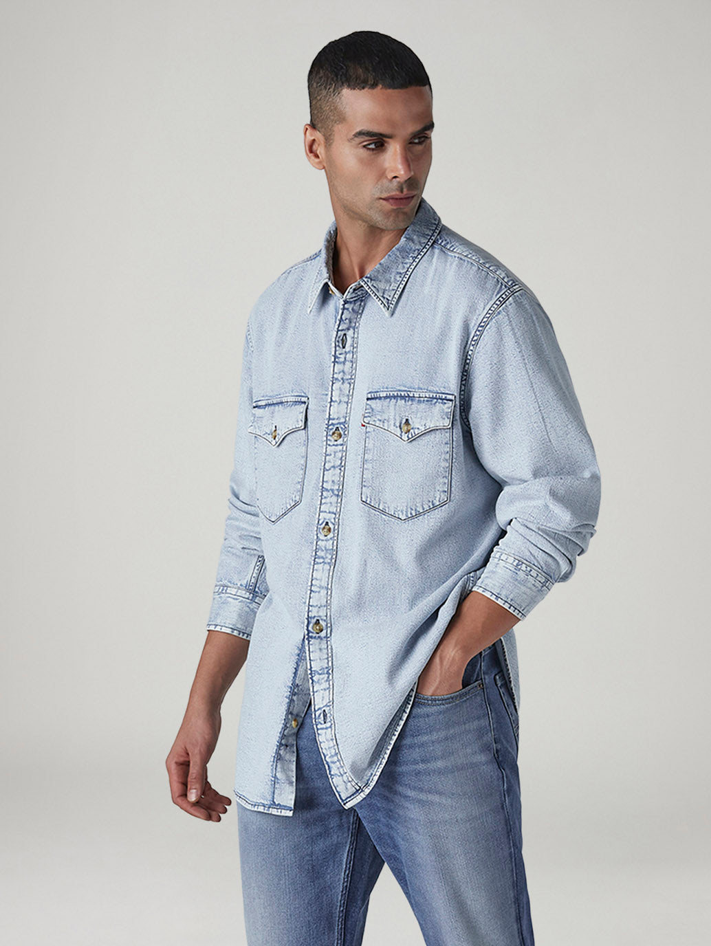 Men's Solid Relaxed Fit Denim Shirt