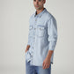 Men's Solid Relaxed Fit Denim Shirt - Side View