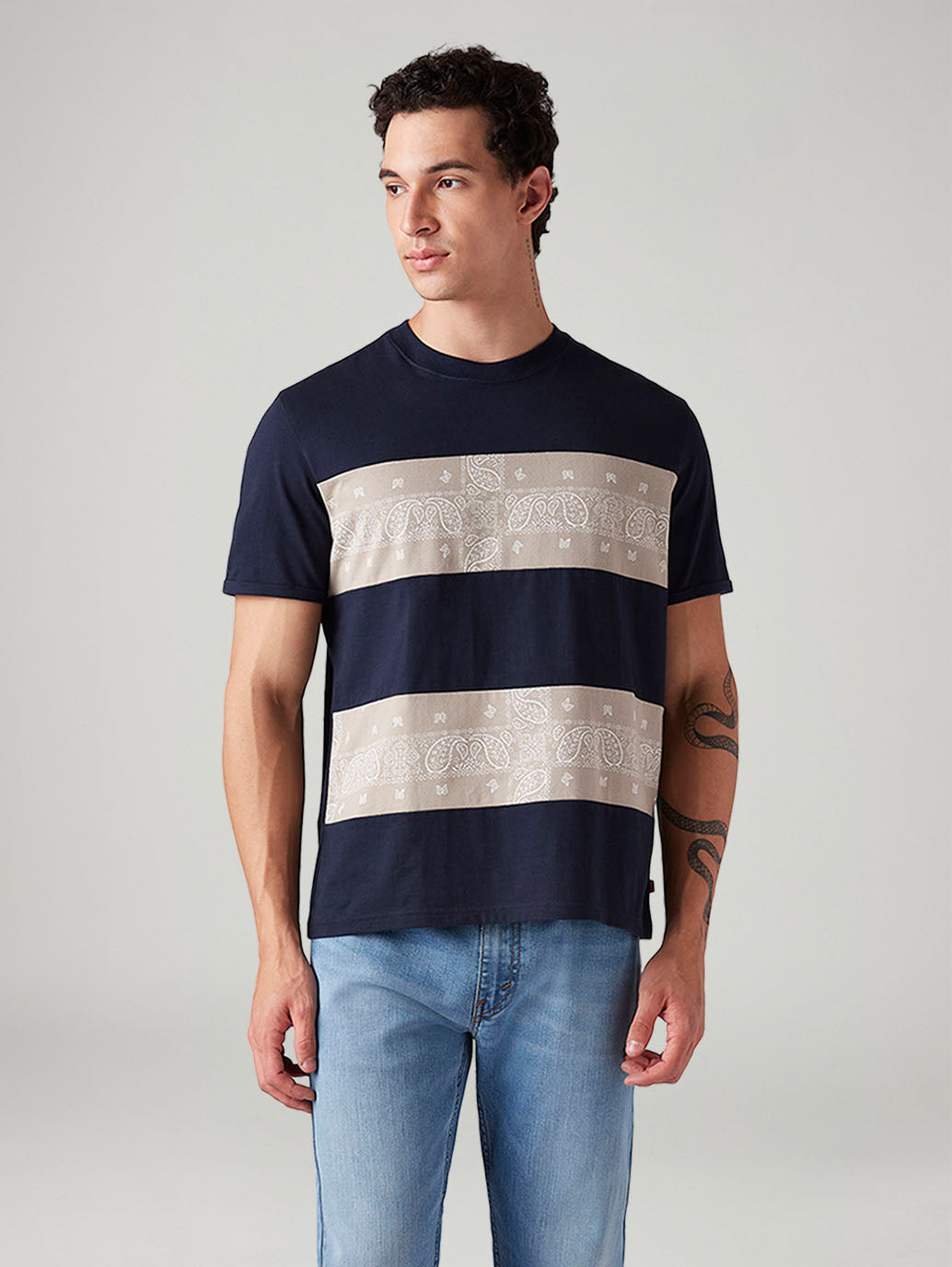 Men's Striped Loose Fit T-Shirt - Front View