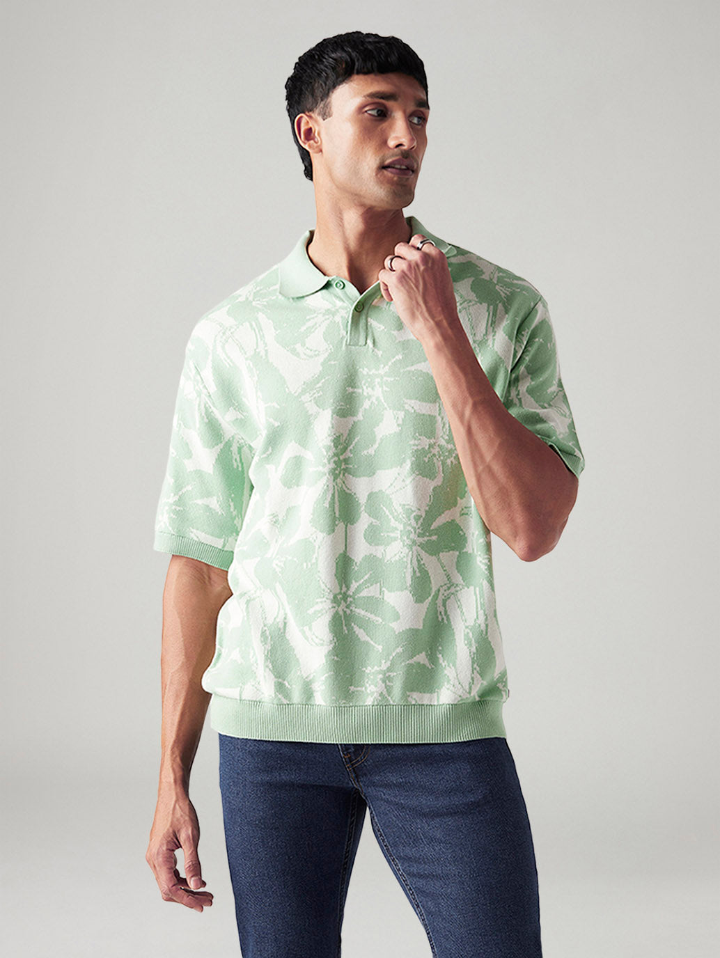 Men's Floral Regular Fit T-Shirt - Front View