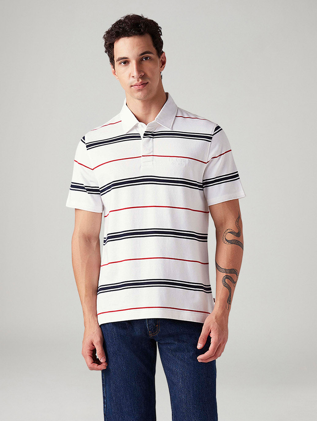 Men's Striped Regular Fit Polo T-Shirt - Front View