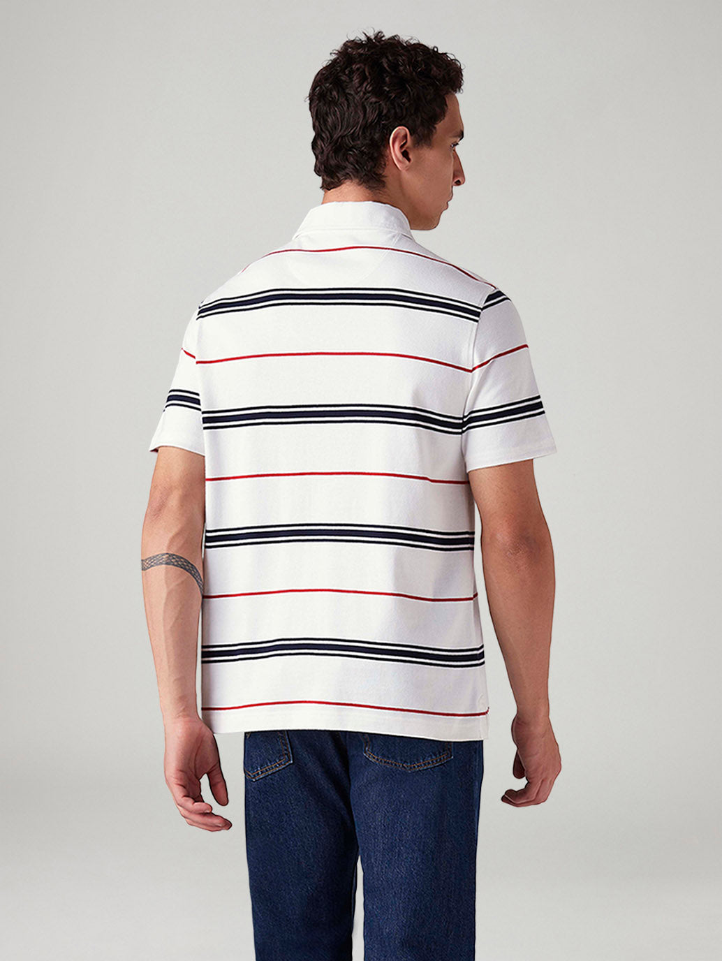 Men's Striped Regular Fit Polo T-Shirt - Back View