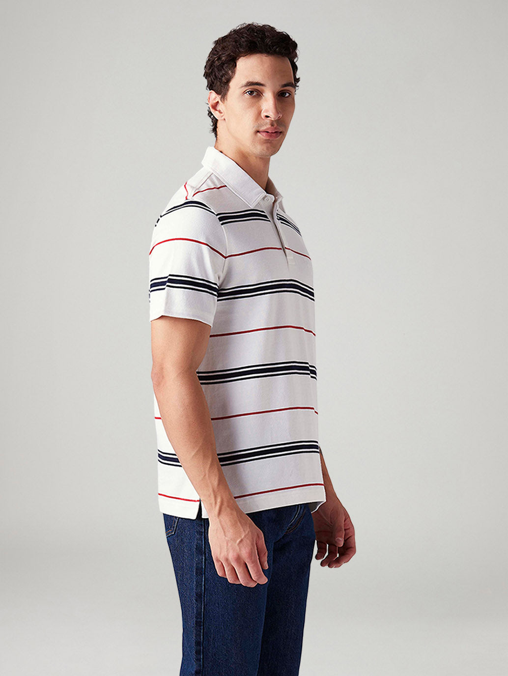 Men's Striped Regular Fit Polo T-Shirt - Side View
