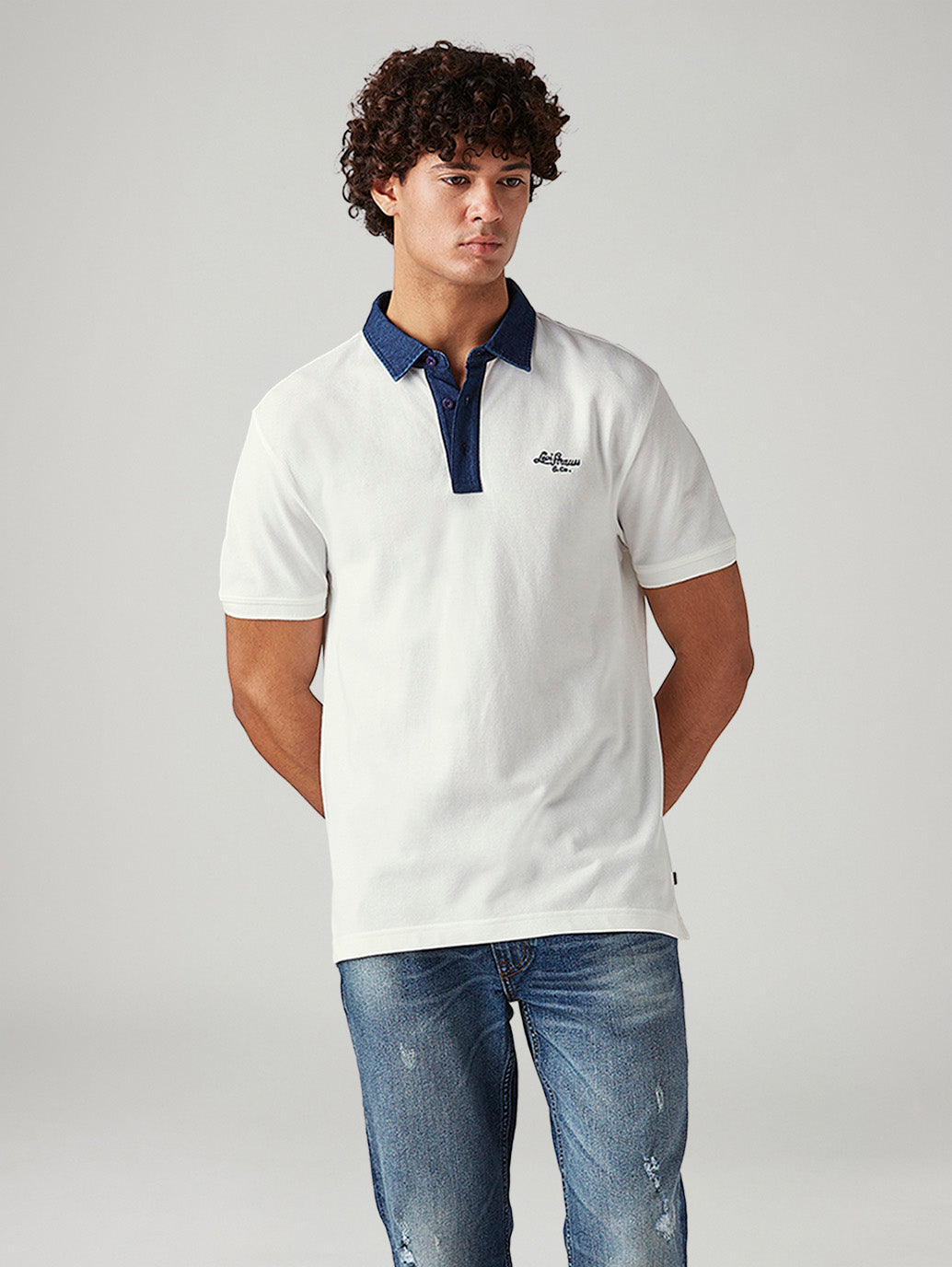 Men's Colorblock White Slim Fit Pique Polo T-shirt