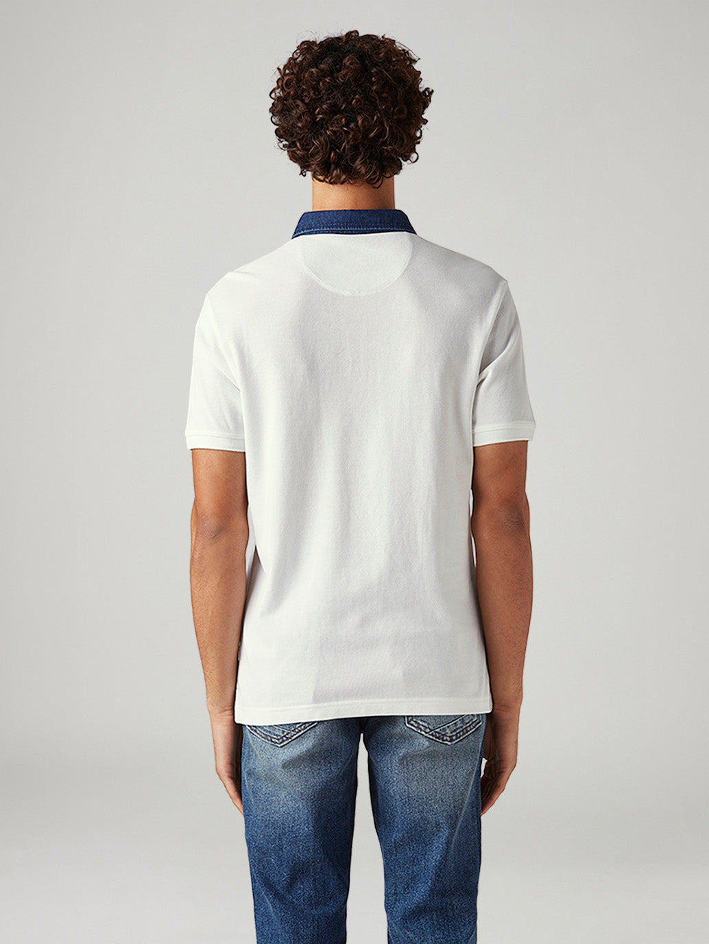 Men's Colorblock White Slim Fit Pique Polo T-shirt - Back View