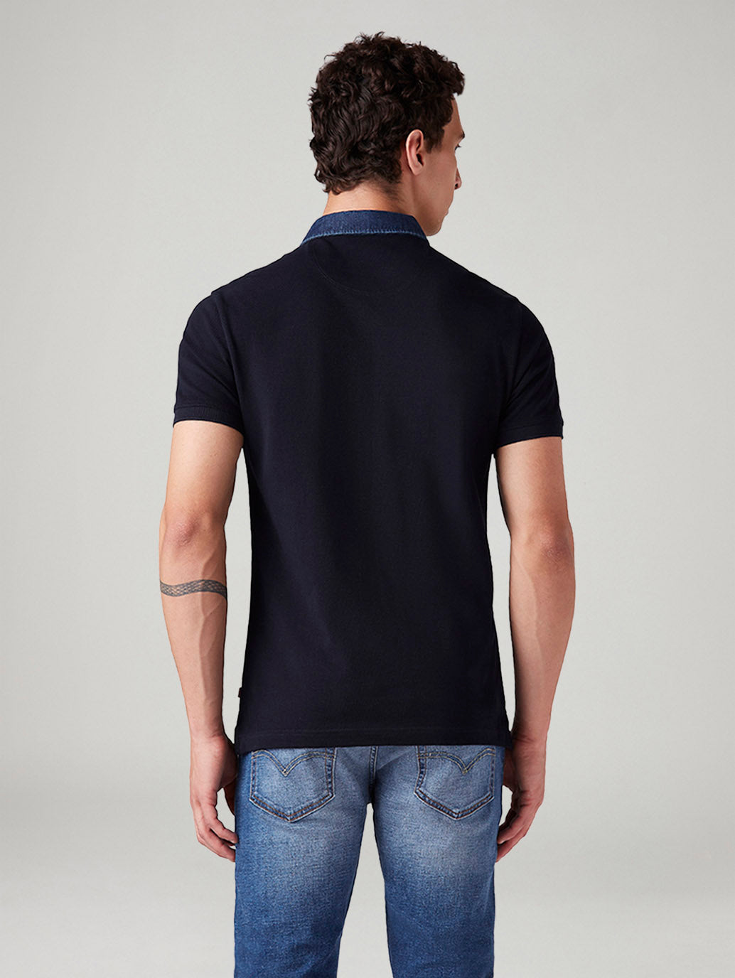 Men's Solid Slim Fit Polo T-Shirt - Back View
