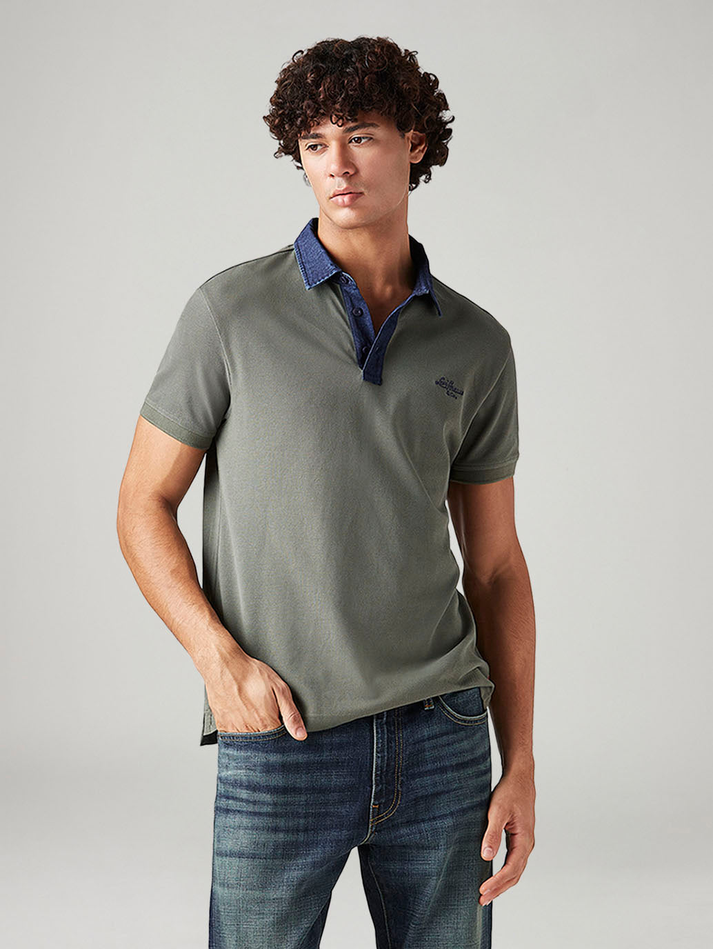 Men's Colorblock Grey Slim Fit Pique Polo T-shirt