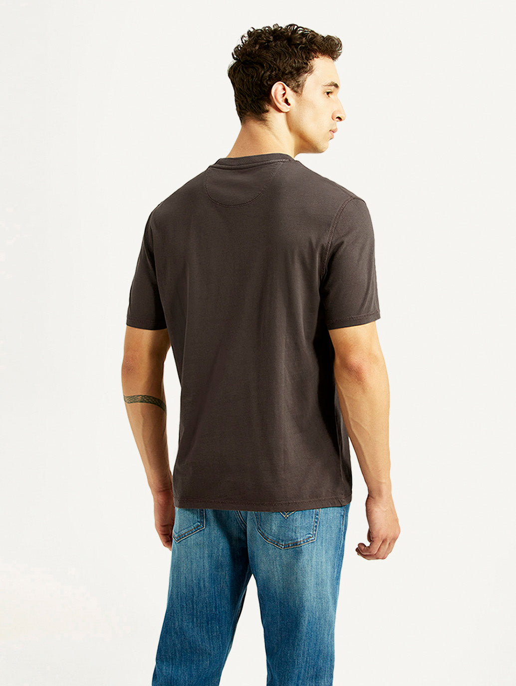 Men's Brand Logo Brown Crew Neck T-shirt - Back View