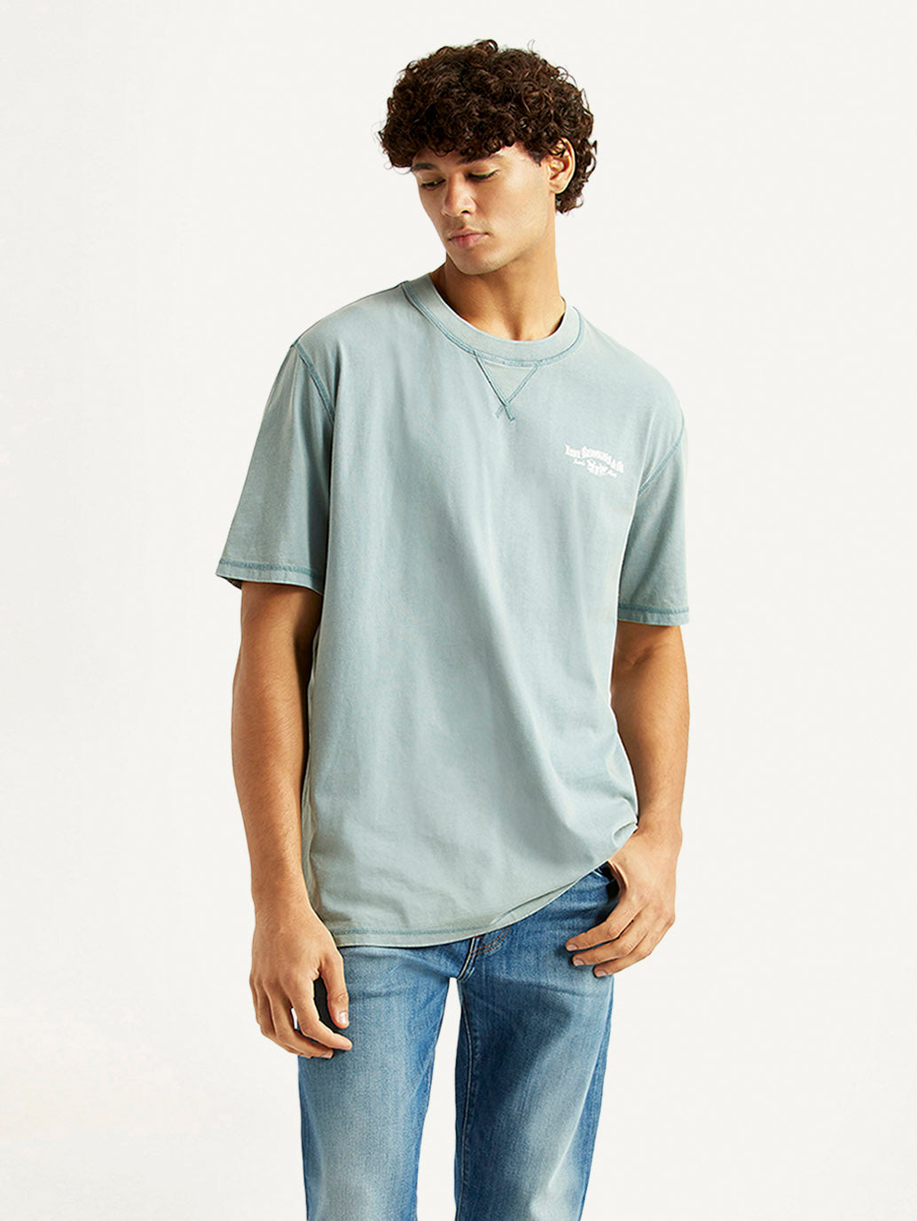 Men's Brand Logo Light Blue Crew Neck T-shirt