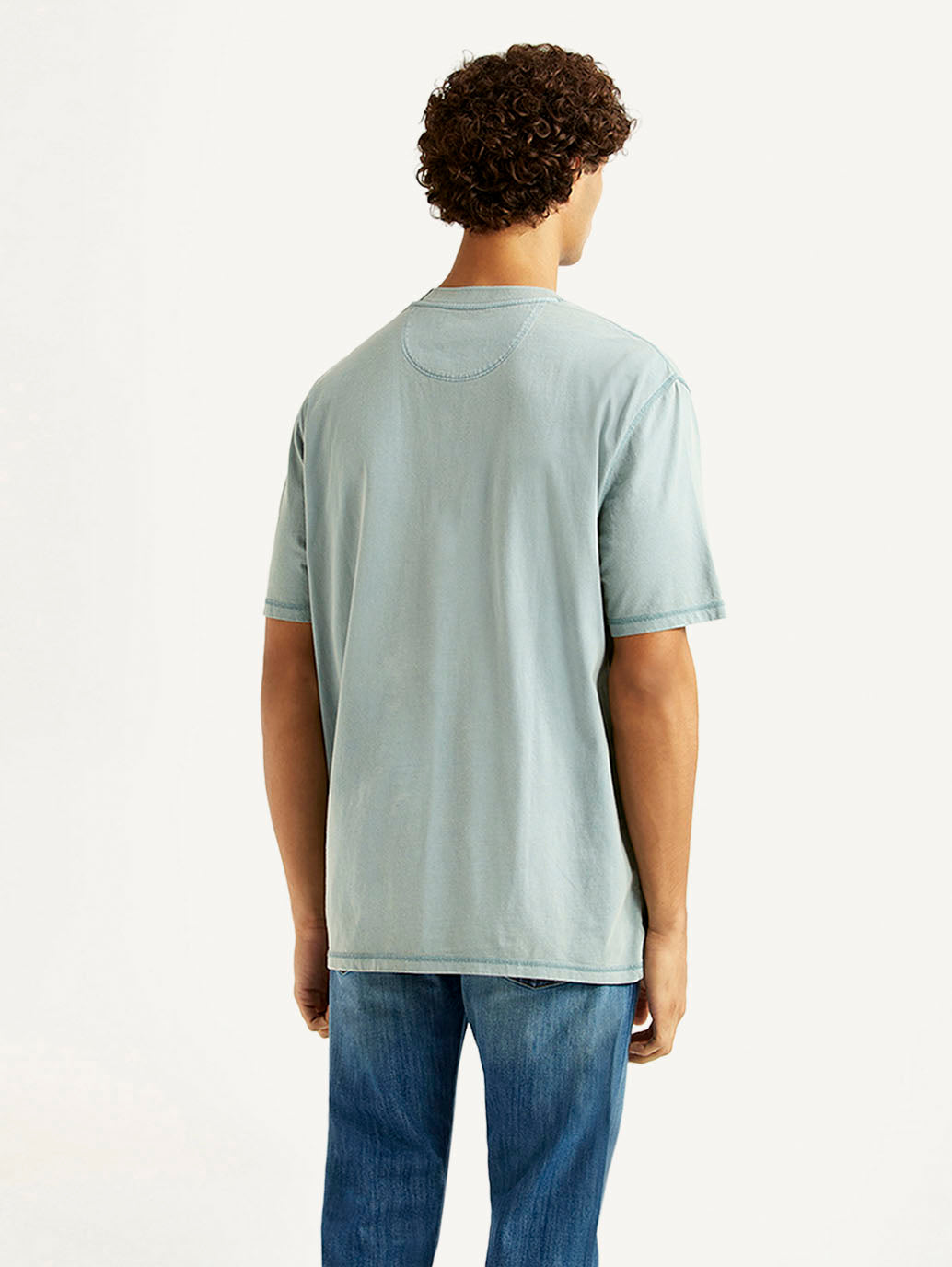Men's Brand Logo Light Blue Crew Neck T-shirt - Back View