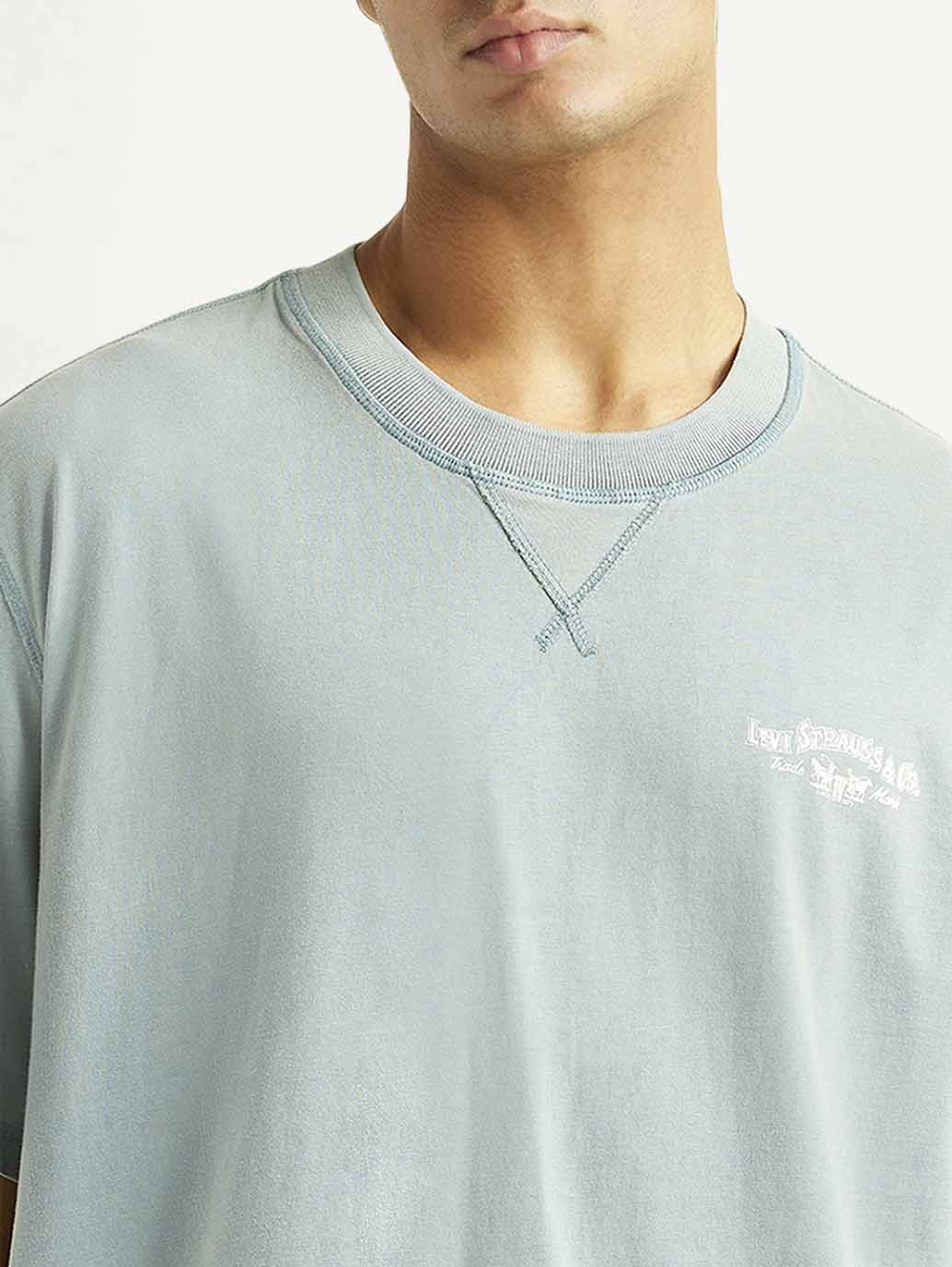 Men's Brand Logo Light Blue Crew Neck T-shirt - Detail View