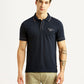 Men's Brand Logo Navy Slim Fit Polo T-shirt - Front View