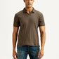 Men's Textured Brown Slim Fit Polo T-shirt - Front View