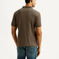 Men's Textured Brown Slim Fit Polo T-shirt - Back View