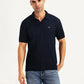 Men's Textured Navy Slim Fit Polo T-shirt - Front View