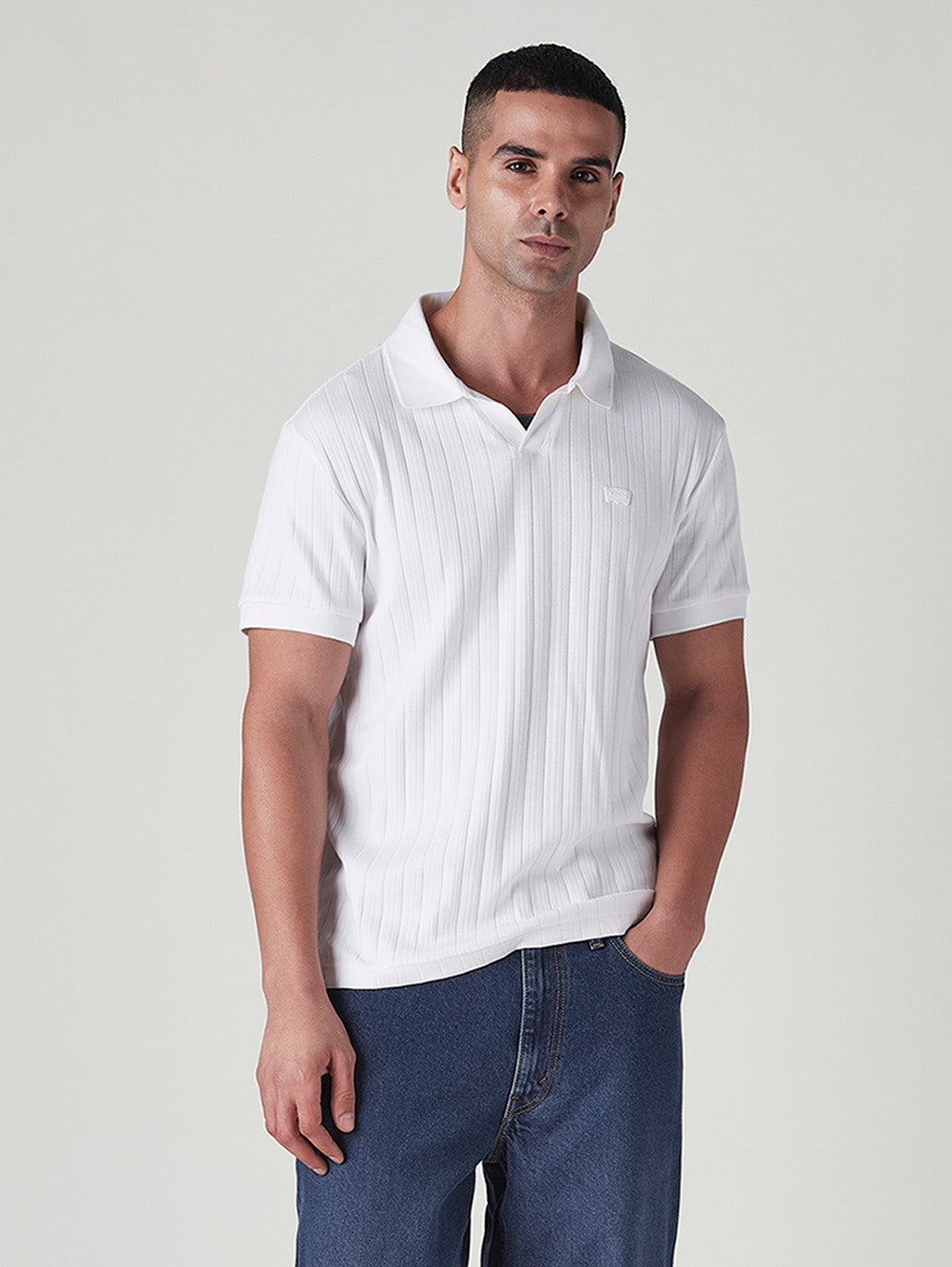 Men's Textured White Ribbed Polo T shirt