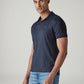 Men's Textured Navy Ribbed Polo T-Shirt - Side View