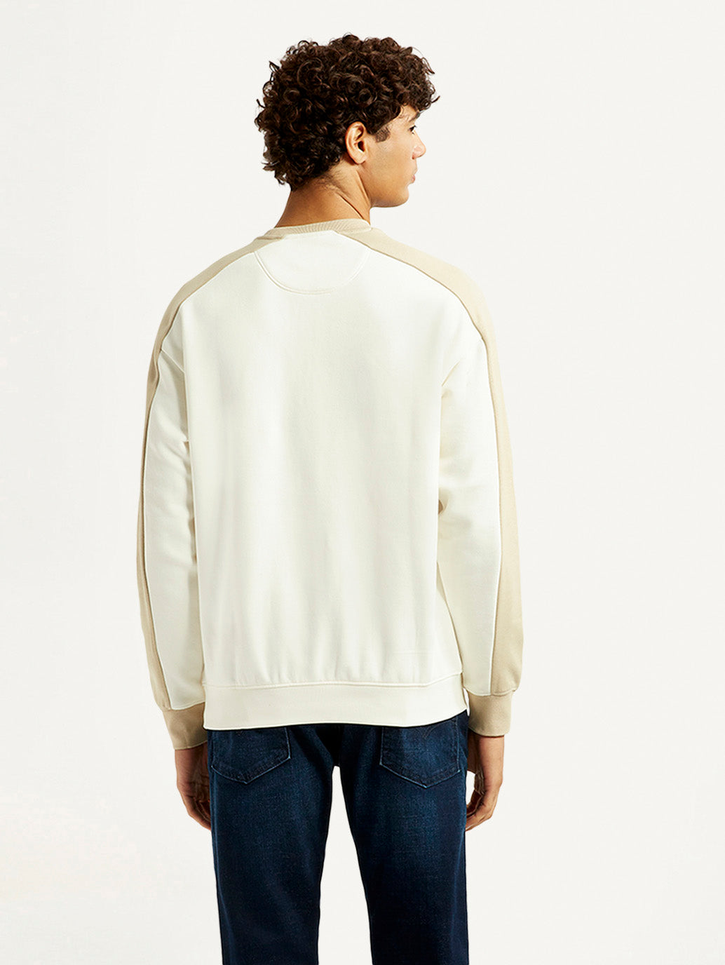 Men's Colorblock Cream Crew Neck Sweatshirt - Back View