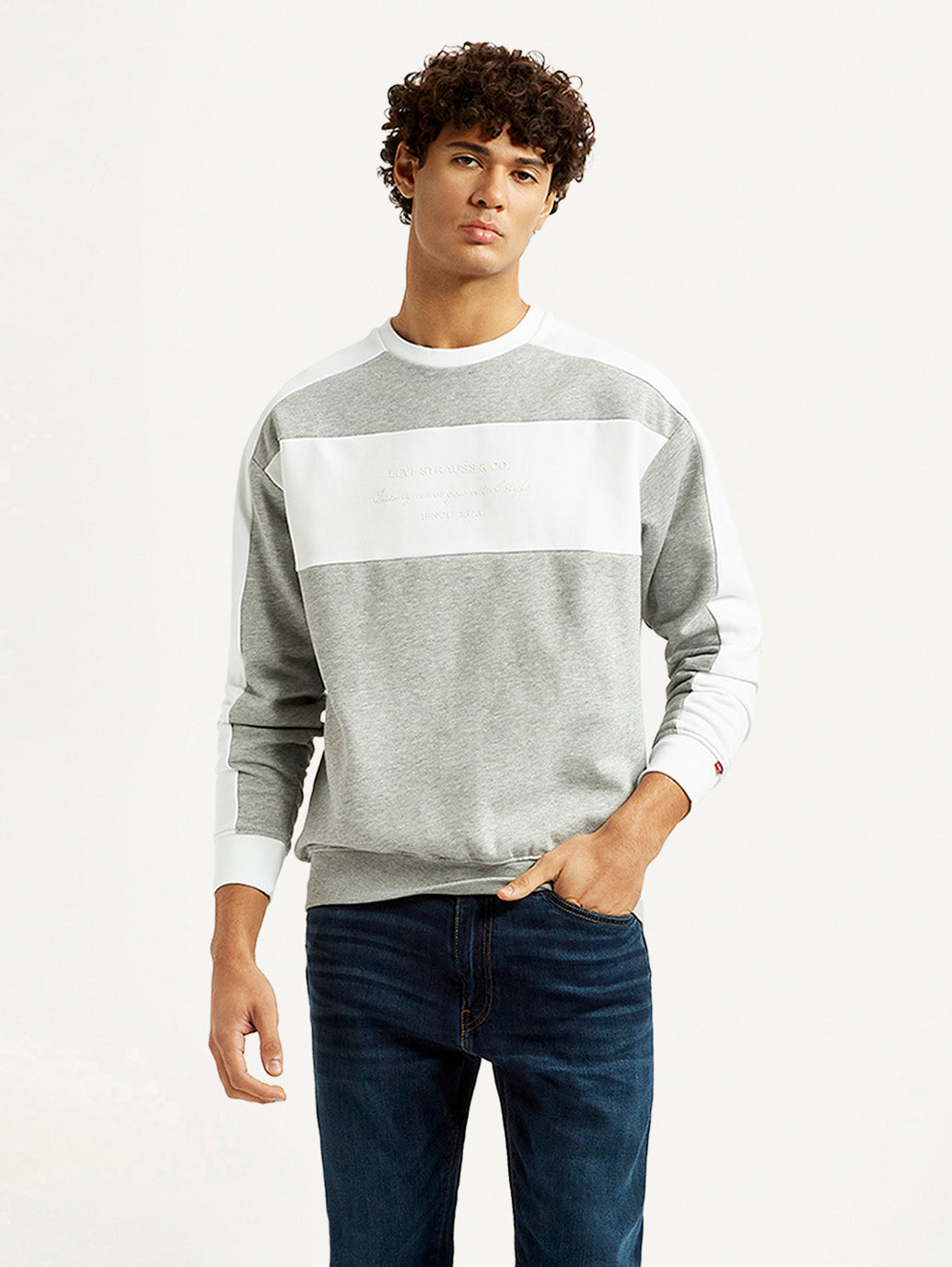Men's Colorblock Grey Crew Neck Sweatshirt