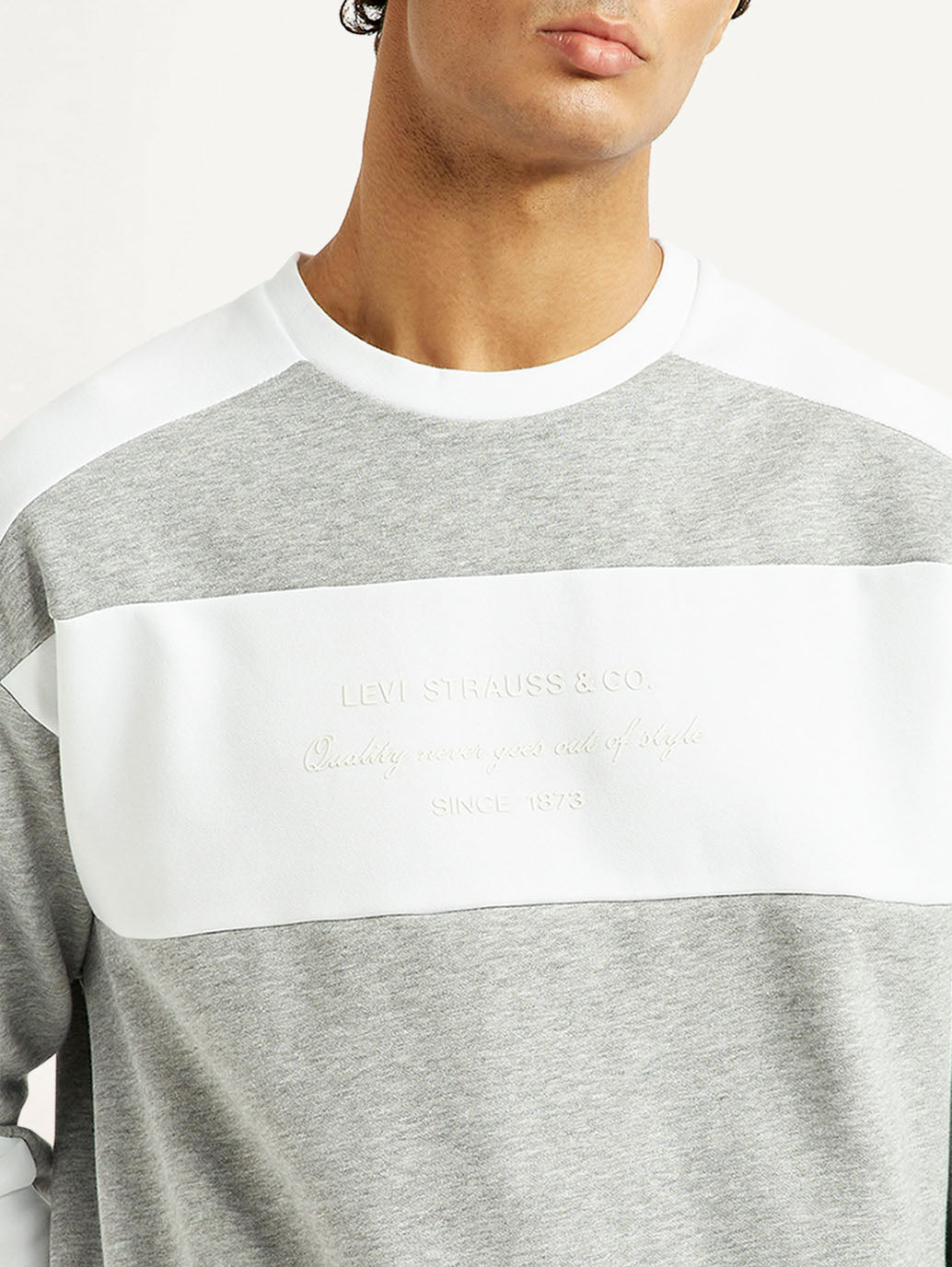 Men's Colorblock Grey Crew Neck Sweatshirt - Detail View