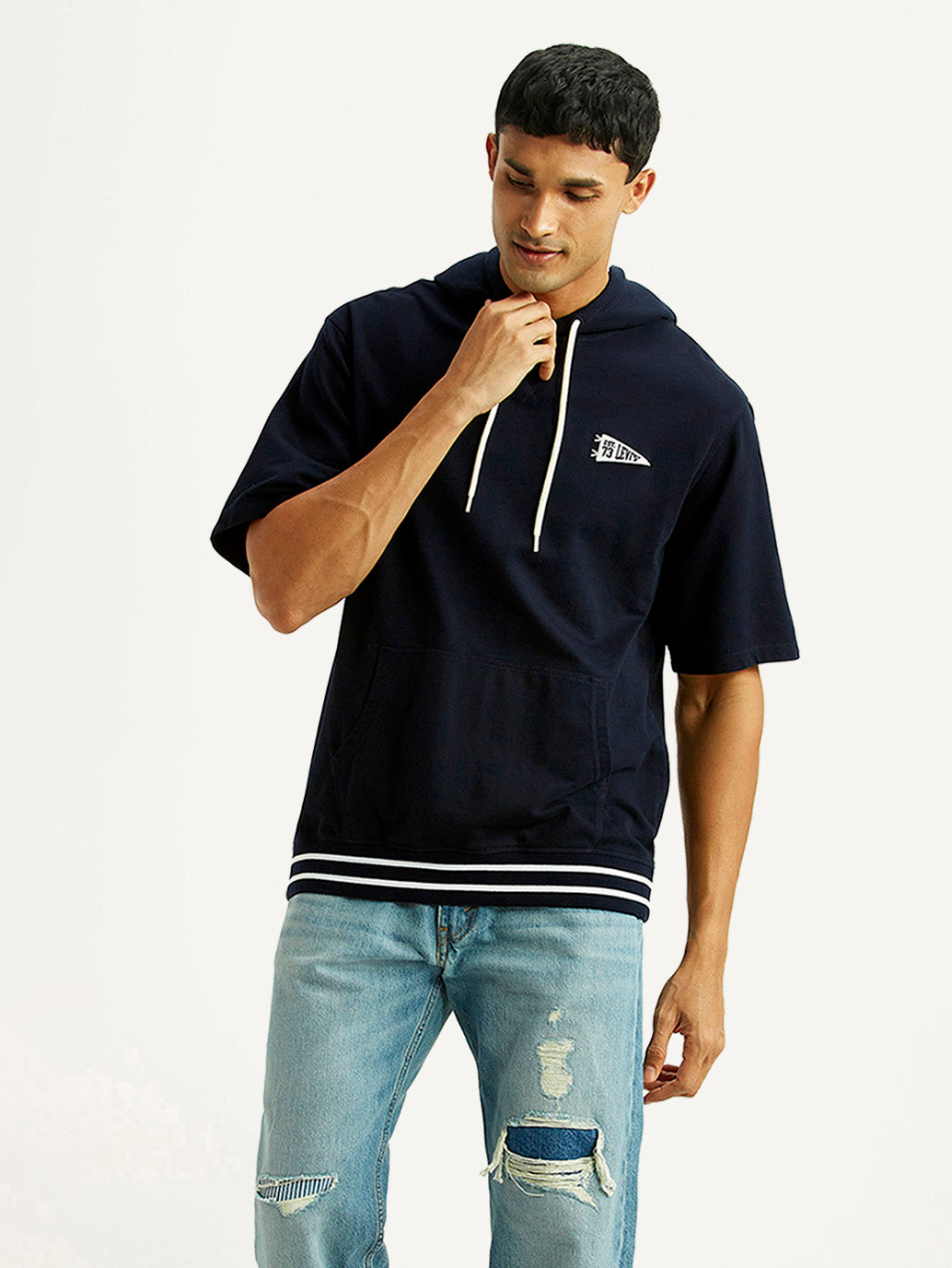 Men's Solid Navy Hooded Sweatshirt