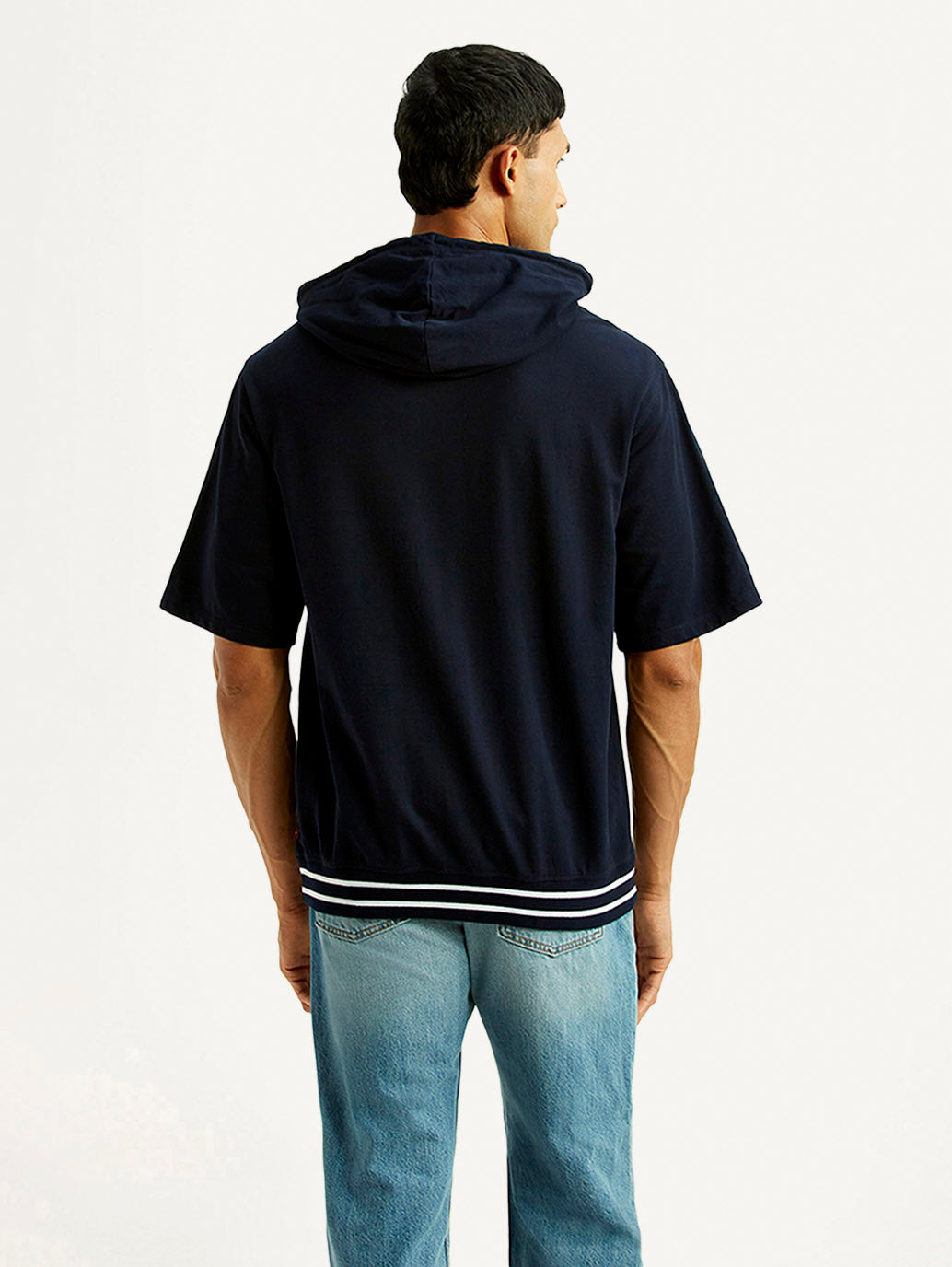 Men's Solid Navy Hooded Sweatshirt - Back View