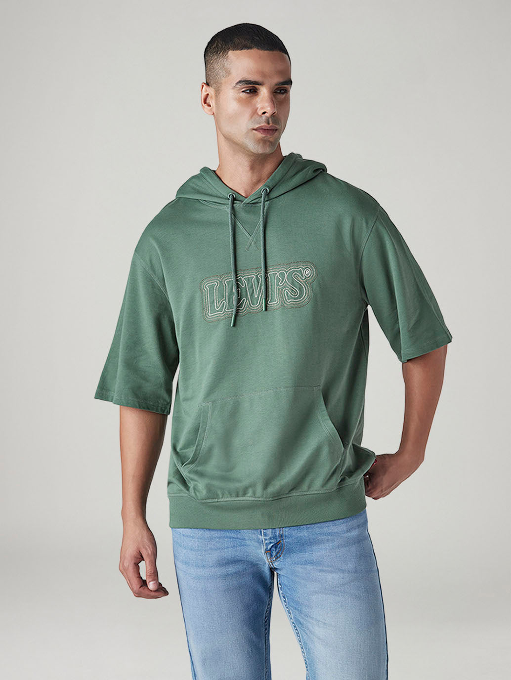 Men's Embroidered Loose Fit Sweatshirt - Front View