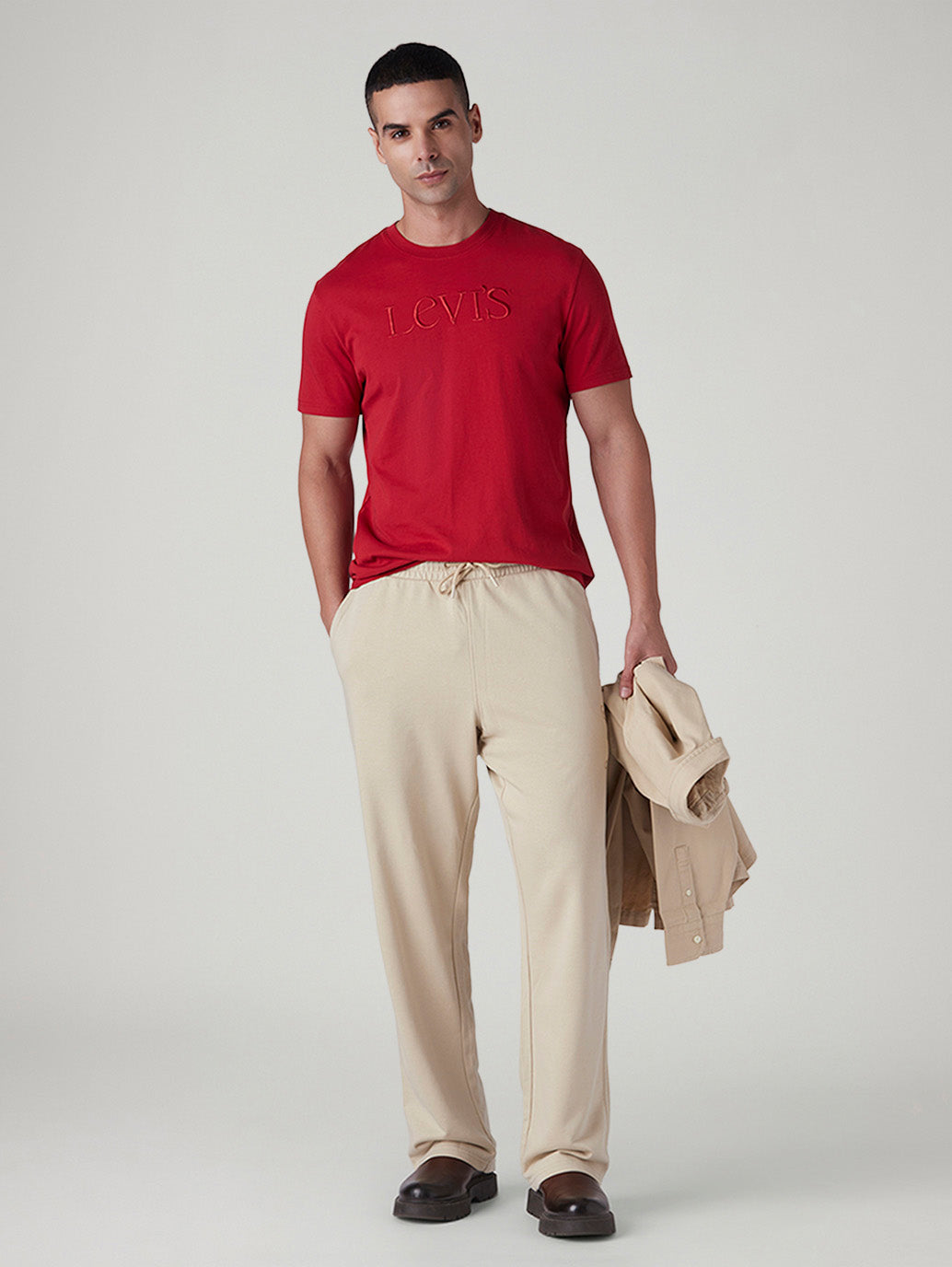 Men's Beige Regular Fit Mid Rise Joggers